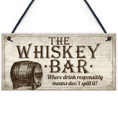 B&Q -  Vintage Whisky Bar Plaque Hanging Rustic Sign Home Bar Pub Man Cave Birthday Gift For Him
