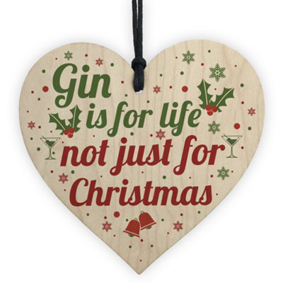 Red Ocean Novelty Gin Gift Funny Christmas Tree Bauble Decoration Wooden Heart Secret Santa Gifts from B&Q