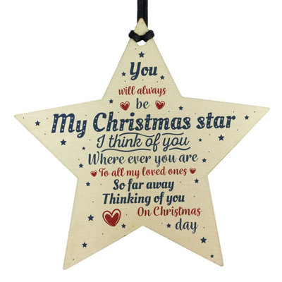 Red Ocean Wooden Star Christmas Tree Bauble Memorial Mum Gift Rememberance Hanging Plaque Sign Family Friendship from B&Q