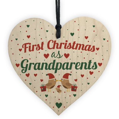 Red Ocean First 1St Christmas As Grandparents Tree Decoration Bauble Handmade Wooden Heart Gift For Nan Grandad Keepsake from B&Q