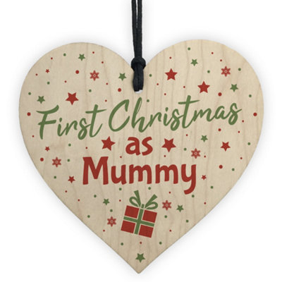 Red Ocean First 1St Christmas As Mummy Tree Decoration Bauble Handmade Wooden Heart Gift For Mum Keepsake from B&Q