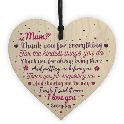 Red Ocean Thank You Gift For Mum Mummy Birthday Christmas Xmas Shabby Chic Wooden Heart Wall Plaque from B&Q