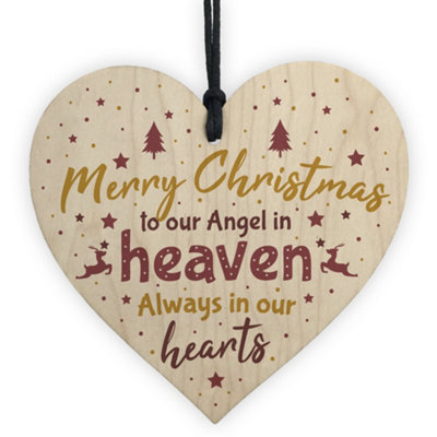 Red Ocean Christmas In Heaven Wooden Heart In Memory Of Dad Mum Memorial Xmas Tree Bauble Decoration from B&Q