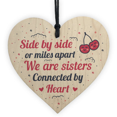 B&Q -  Sister Friendship Gifts Handmade Wooden Hanging Heart Plaque Birthday Christmas Gift Keepsake