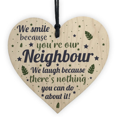 B&Q -  Funny Neighbour Gifts Friendship Handmade Wooden Hanging Heart Sign Plaque Thank You Home Gifts