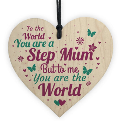 Red Ocean Thank You Step Mum Daughter Mum Mummy Gifts Wooden Heart Plaque Birthday Christmas Gifts For Women from B&Q