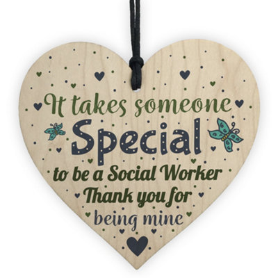 B&Q -  Social Worker Gift Card Thank You Gifts Wooden Heart Novelty Birthday Christmas Keepsake
