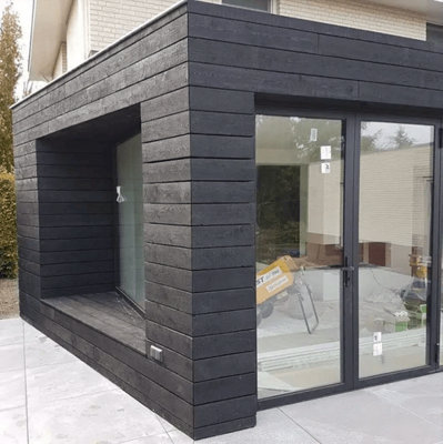 Timber Focus SertiWOOD Timber Focus Square Cladding Ebony Charred Brushed Cladding (L) 4Mtr (W) 140mm (T) 20mm 2 Pieces from B&Q