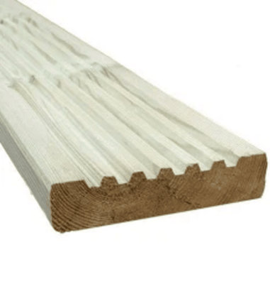 Timber Focus SertiWOOD Decking Boards Softwood Green Treated Smooth And Grooved On Reverse 28X120mm 4.8M 1 Piece Long Length from B&Q