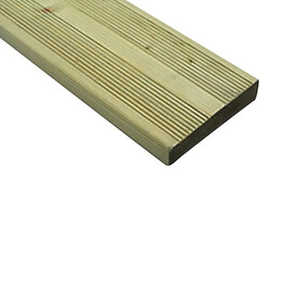 Timber Focus SertiWOOD Timber Focus Softwood Decking Green Treated 27X145mm 4 Pieces Reeded With A Flat Surface 3.6M from B&Q