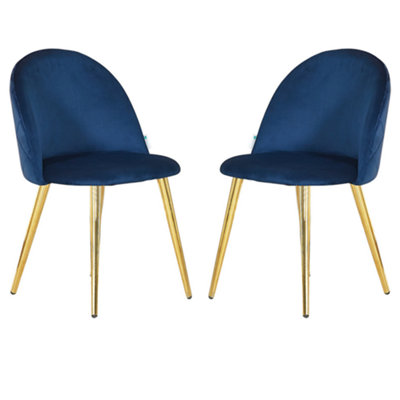 Life Interiors Set Of 2 Royal Lucia Ergonomic Velvet Dining Chairs With Wooden Legs, Modern Upholstered Accent Chair Blue