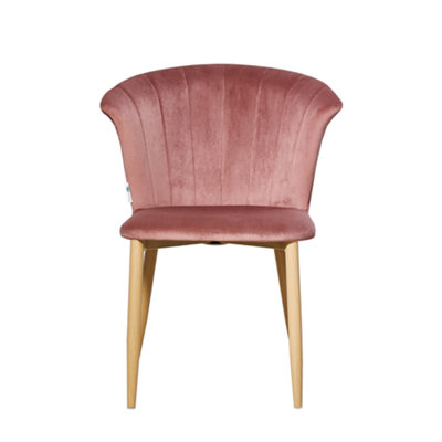 Life Interiors Pink Single Elsa Velvet Dining Chair With Wooden Legs, Curved Back & Comfortable Seating