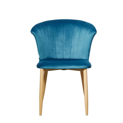 Life Interiors Single Elsa Velvet Dining Chair With Wooden Legs, Curved Back & Comfortable Seating Blue