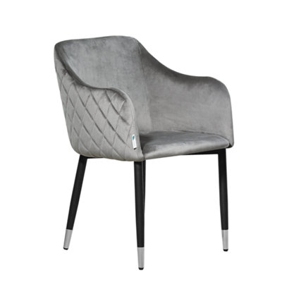 Life Interiors Grey/Black/Silver Single Verona Velvet Dining Chair With Quilted Back & Legs - Modern Accent Chair With Foot Tips