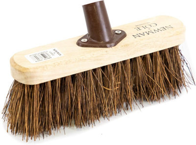 B&Q -  10''wooden Broom Head With Stiff Natural Bristles Replacement Broom Head For Outdoor Sweeping With Fixing Bracket