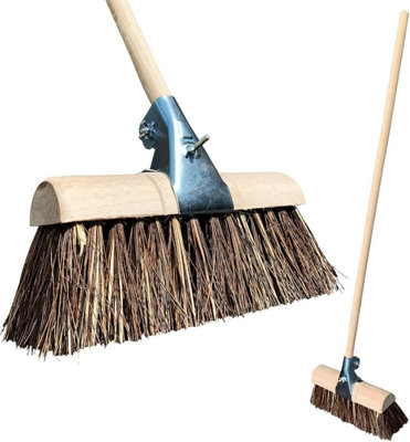 B&Q -  13" Saddleback Stiff Bassine And Cane Yard Brush Heavy Duty Outdoor Broom With Metal Clamp