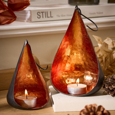 Dibor Set Of 2 Hanging Tea Light Candle Holder Lanterns Copper Christmas Decoration Tealight Candle Holder from B&Q