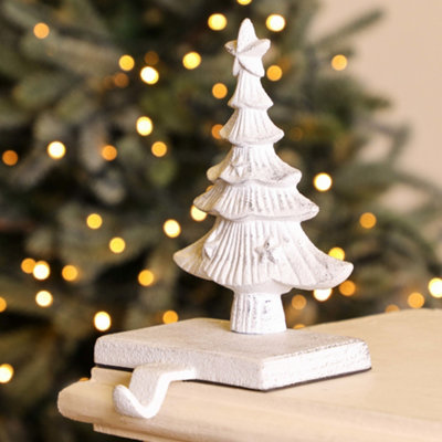 Dibor Cast Iron White Christmas Tree Decorative Stocking Hook Fireplace Stocking Holder Christmas Stocking Holder