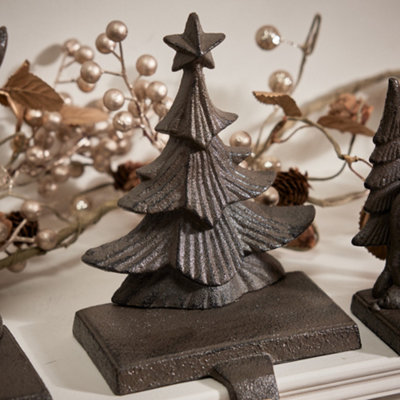 B&Q -  Cast Iron 3D Christmas Tree Decorative Stocking Hook Fireplace Stocking Holder Christmas Stocking Holder