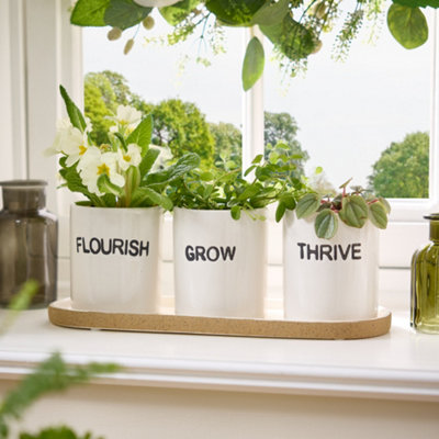 Dibor GrowThrive & Flourish Ceramic Indoor Outdoor Garden Planter Pots H10 X Dia 8.5Cm from B&Q