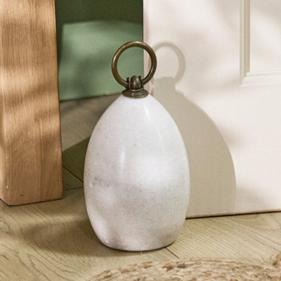 Dibor Contemporary White Marble Door Stopper Heavy Weight Decorative Door Stop from B&Q