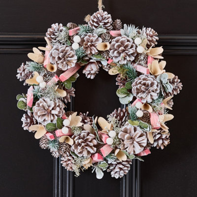 Dibor Pastel Pink Driftwood Festive Decor Autumn-Winter Front Door Wreath Christmas Wreath 33Cm from B&Q