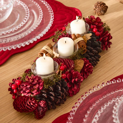 Dibor Cinnamon Pine Trio Tealight Xmas Decoration Centrepiece Christmas Décor Candle Holder from B&Q