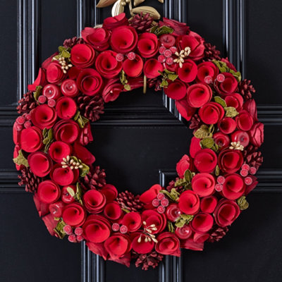 Dibor Extra Large Red Rose Festive Decor Autumn-Winter Front Door Wreath Christmas Wreath 42Cm from B&Q