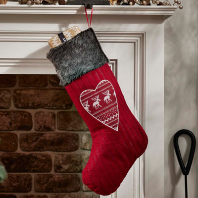 Dibor Red Nordic Heart Xmas Christmas Gift Bag Christmas Stocking For Kids from B&Q