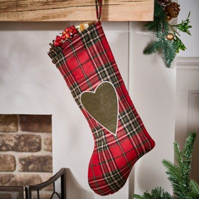 Dibor Highland Tartan Love Heart Xmas Gift Decoration Christmas Stocking For Kids from B&Q