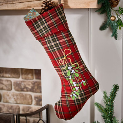 Dibor Mistletoe Highland Tartan Xmas Gift Decoration Christmas Stocking For Kids from B&Q