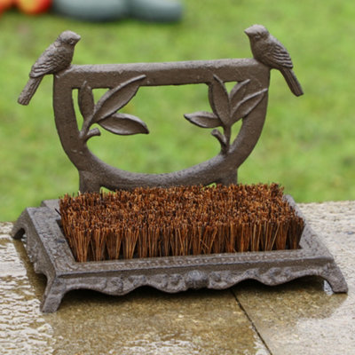 Dibor Traditional Cast Iron Outdoor Garden Birds Combined Boot Brush And Scraper For Garden Gifts