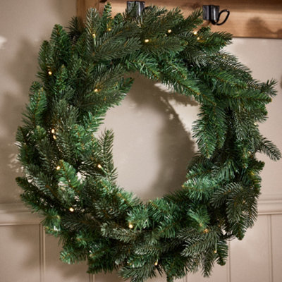 Dibor Traditional Melrose Pre-Lit Front Door Wreath Christmas Wreath 60Cm from B&Q