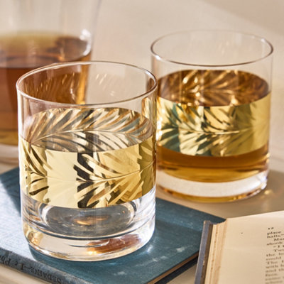 Dibor Set Of 2 Gold Leaf Drinking Glass Whisky Glass Tumblers Spring Summer Wine Goblets 400Ml from B&Q