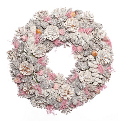 Dibor 38Cm Traditional Pink Pinecone Xmas Festive Decor Front Door Wreath Christmas Wreath from B&Q