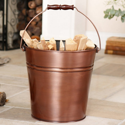 Dibor Traditional Fireside Copper CoalLog Storage And Kindling Bucket Basket from B&Q