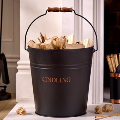 Dibor Traditional Black And Copper Fireside CoalLog Storage And Kindling Bucket Basket from B&Q
