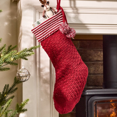 Dibor Set Of 2 Red Chunky Knit Pom Pom Xmas Gift Decoration Christmas Stocking For Kids from B&Q