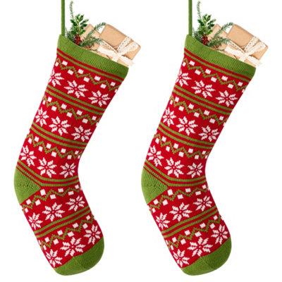 Dibor Set Of 2 Traditional Snowflake Nordic Chunky Knit Xmas Gift Decoration Christmas Stocking For Kids from B&Q