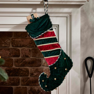 Dibor Green Jingle Bell Luxury Velvet Xmas Christmas Gift Bag Christmas Stocking For Kids from B&Q