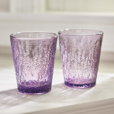 Dibor Set Of 2 Vintage Luxury Lavender Spring Summer Embossed Drinking Glass Tumblers 260Ml from B&Q