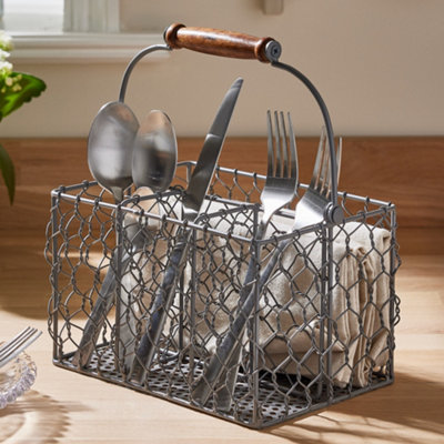Dibor Grey Farmhouse Chicken Wire Kitchen Storage Cutlery Caddy Gift Idea from B&Q