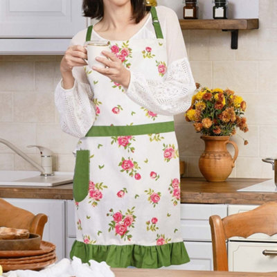 B&Q -  Vintage Style Pink Floral Print Adult Cooking Kitchen Apron