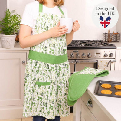 B&Q -  Vintage Style Leaf Print Green Adult Cooking Kitchen Apron