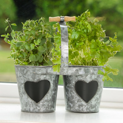 B&Q -  Set Of 2 Vintage Zinc Double Kitchen Herb Bucket Planter Indoor Plant Pots (Dia) 26Cm(H)25Cm