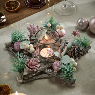 Dibor Pink Glitter Xmas Table Decoration Centrepiece Christmas Décor Candle Holder
