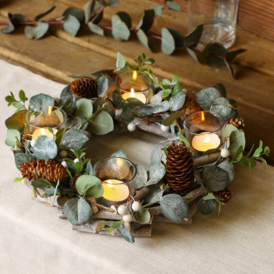 Dibor Nature Trail Wreath Tealight Xmas Table Decoration Centrepiece Christmas Décor Candle Holder from B&Q