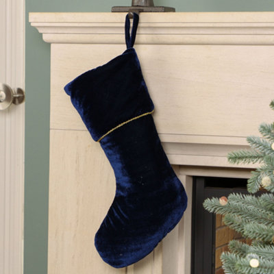 Dibor Blue Knightsbridge Velvet Xmas Gift Decoration Christmas Stocking For Kids from B&Q