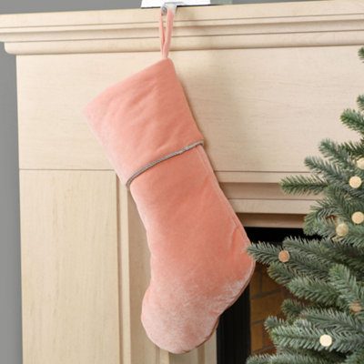 Dibor Light Pink Knightsbridge Velvet Xmas Gift Decoration Christmas Stocking For Kids from B&Q