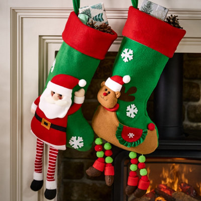 B&Q -  Set Of 2 Traditional Christmas Character Hanging Legs Stocking Children Stocking Gift Bag